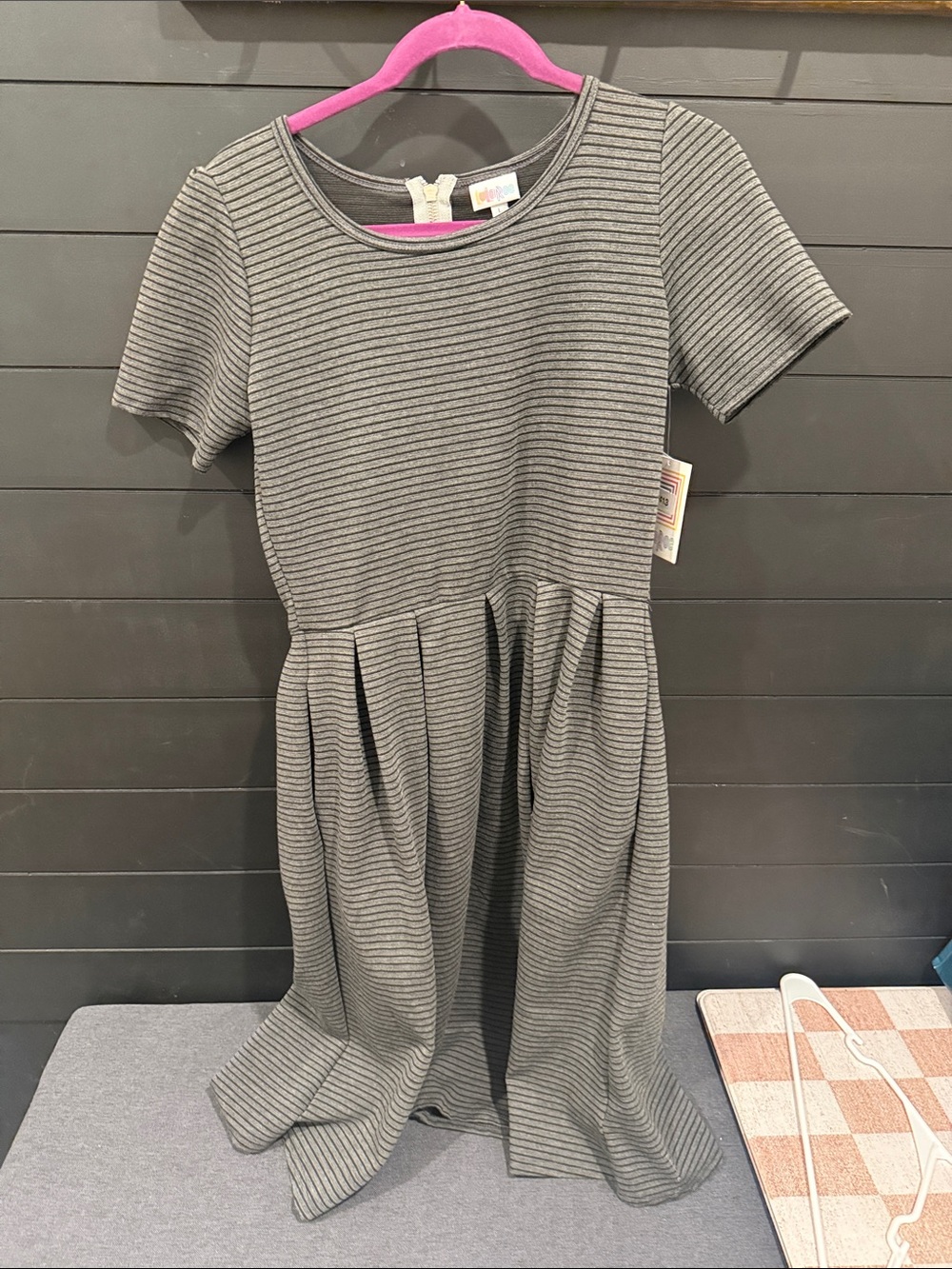 LuLaRoe Gray Striped Short Sleeve Fit-and-Flare Dress